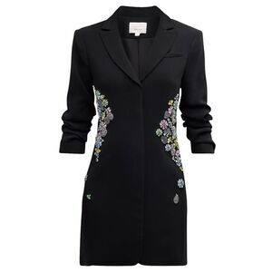 Cinq à Sept Black Dress with Colorful Floral Accents